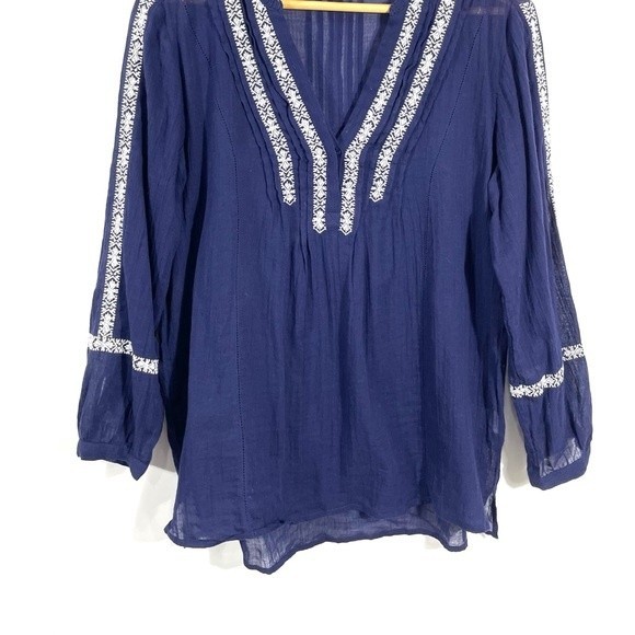 PAIGE Tess Navy Embroidered Long Sleeve Top Evening Blue - Picture 6 of 11